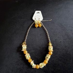 Mustard beaded necklace and earrings